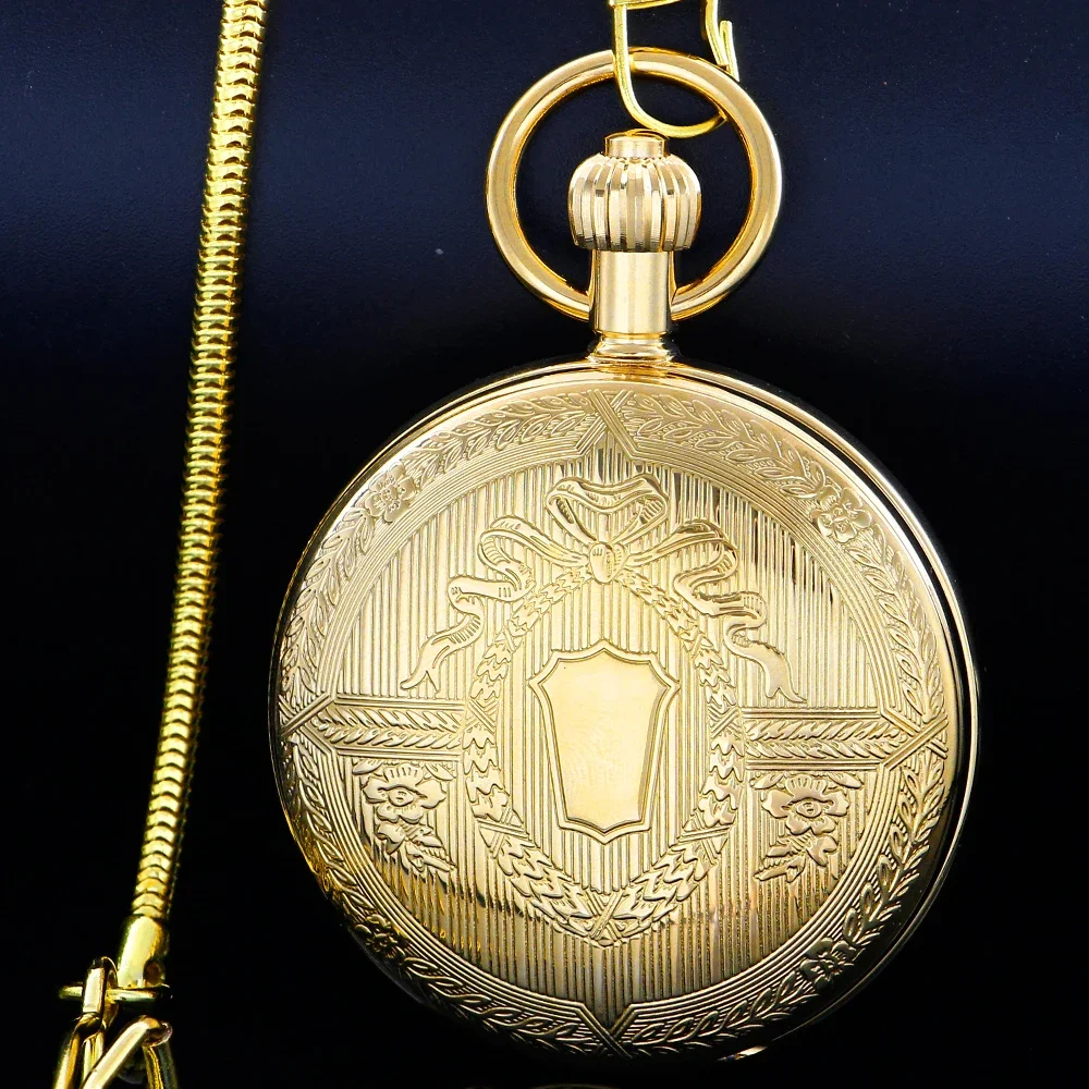 Golden Automatic Mechanical Pocket Watch Fob For Nurse Luxury Fashion Trendy Stylish Shield Pendant Christmas Gift for Men Women
