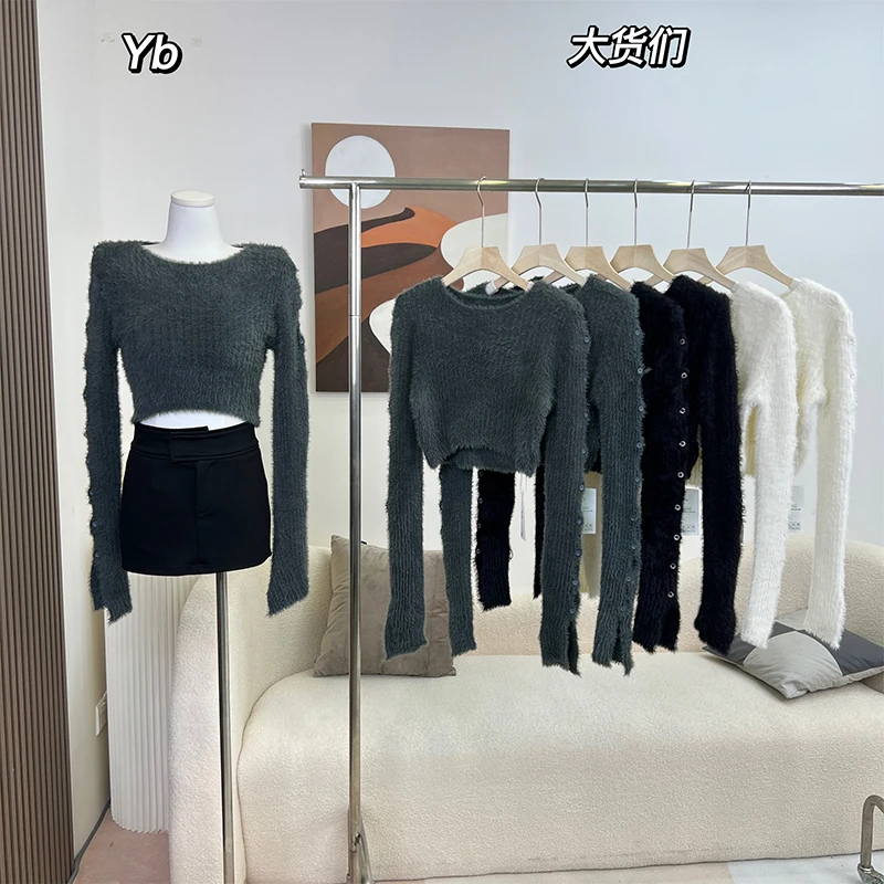 

Sexy Sweaters Women Cropped Midriff-Baring Solid High Street European Style Hotsweet Skinny Bandage Advanced Daily Spring Autumn