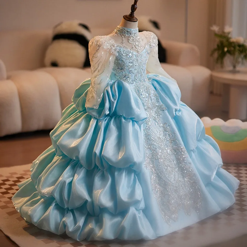 Blue Flower Girl Dresses For Wedding Appliques Gorgeous Child Formal Events Evening Party Gown Luxury Princess Birthday Dress