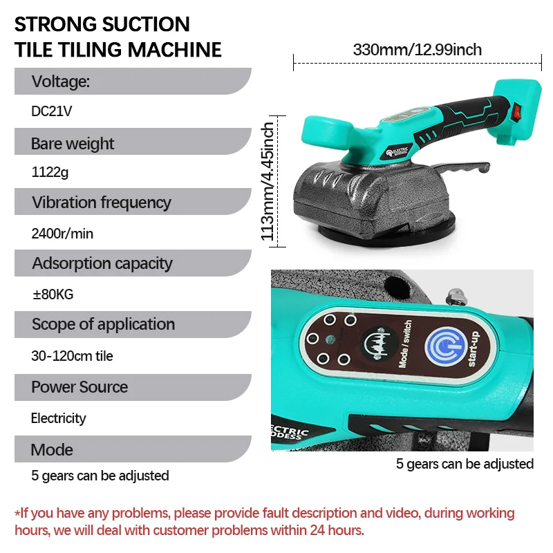 Electric Goddess 80KG Tiling Tiles Machine Tiles Vibrator Suction Cup 5 Gears Adjustment Floor Vibrator Leveling Power Tool Sets