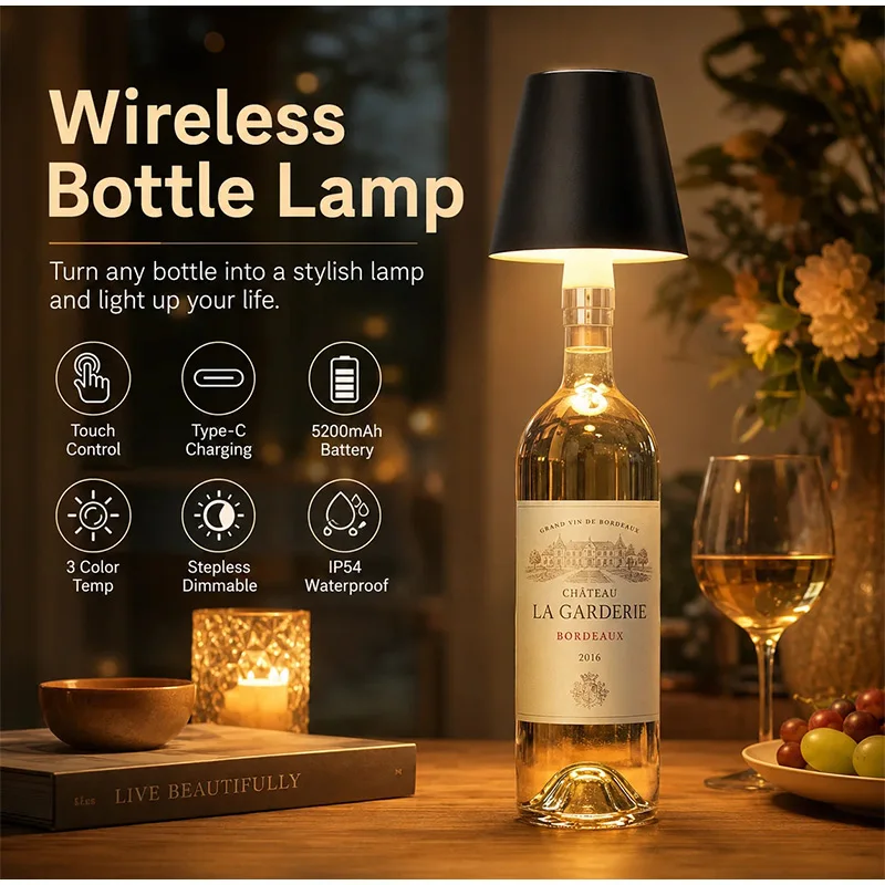 Rechargeable Wireless Wine Bottle Lamp RGB Color Changing LED Light Dimmable Touch Night Light for Bar Restaurant Home Decor