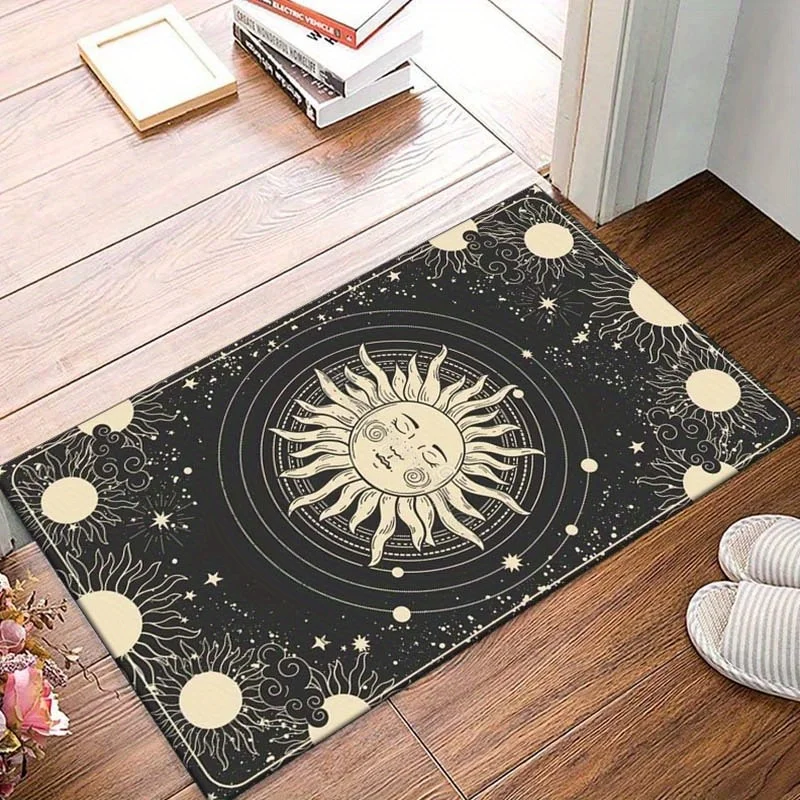 

1pc Sun and Moon anti-slip rug, crystal velvet fabric, suitable for living room, dining room, entryway and kitchen