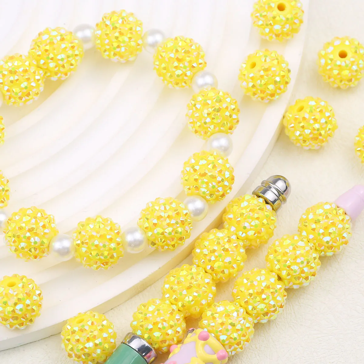 

1/2/5pcs/lot 16MM Yellow Color Acrylic Rhinestone Ball Bead Chunky Beads For Girls DIY Jewelry Necklace Pen Making Accessories