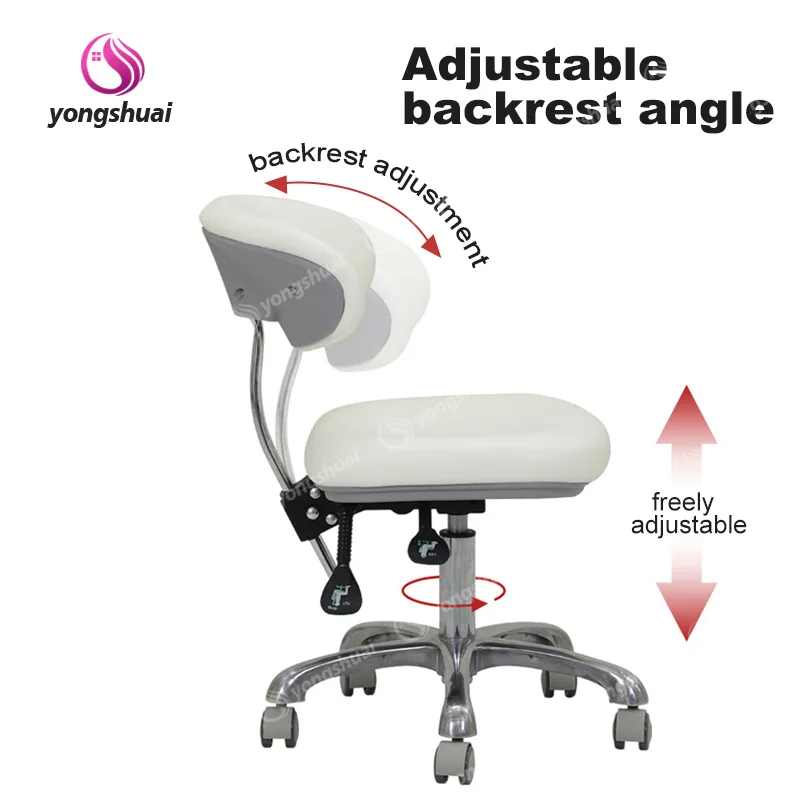 Beauty Dentist Chair Lift Surgery Stool Metal Construction Wheel PU Leather Seat Chrome Square Base Heavy Duty Hydraulic Pump 1
