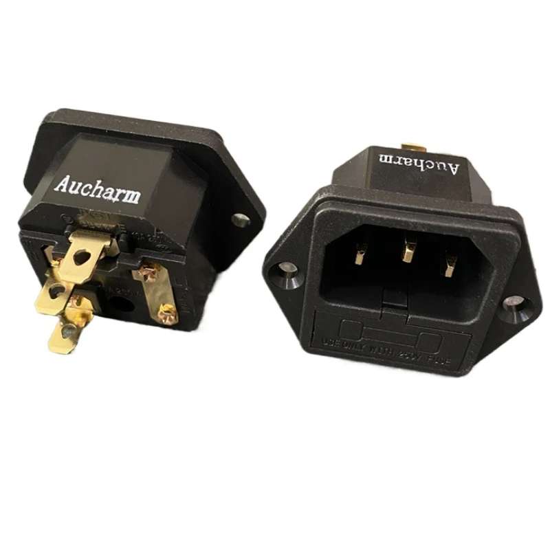 aucharm-banhado-a-ouro-tomada-de-cobre-hifi-amplificador-de-Audio-conector-de-alimentacao-adaptador-assento-de-fusivel-iec-c13