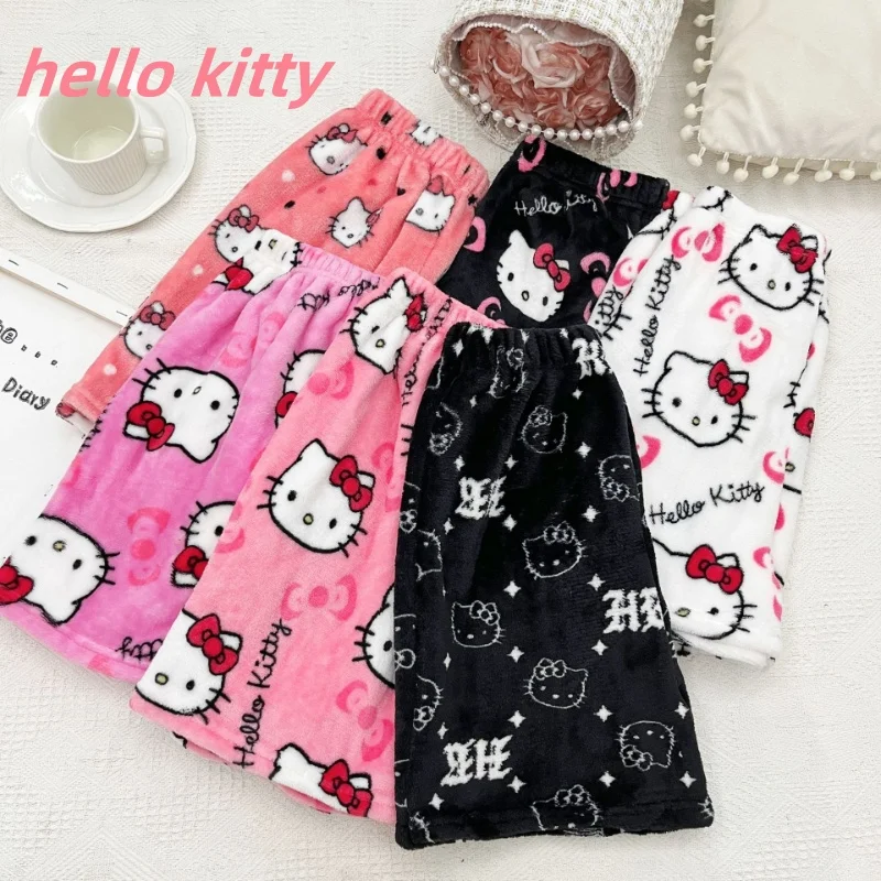 

kawaii hello kitty womens shorts sports shorts flannel my melody sanrio elastic waist pajama pants wide leg shorts anime plush