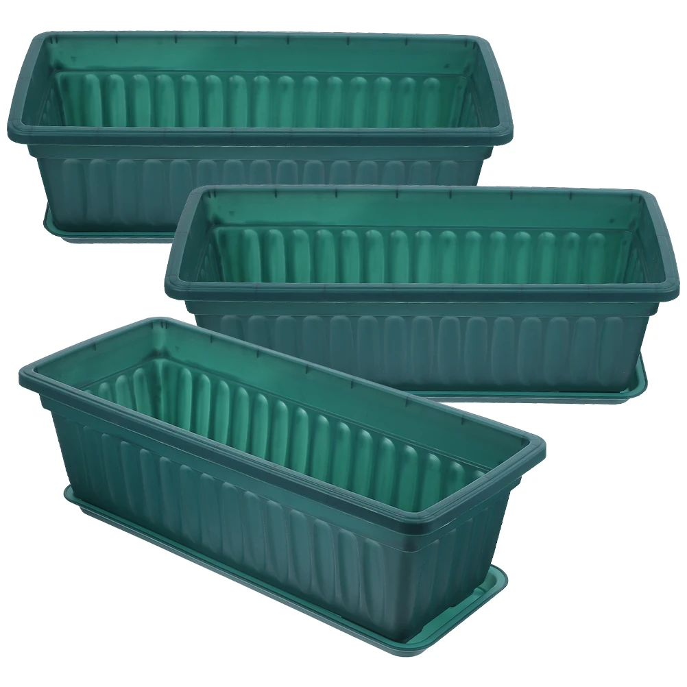 

3 set Plastic with Decorative Flower Pots Tray Rectangular Planters for Balcony Nursery Pots Breathing Holes PP Material
