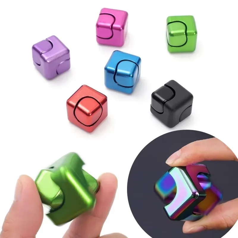 Ponta do dedo quadrado descompressão girando topo cubo de metal crianças adulto brinquedo alívio do estresse anti-ansiedade dedo brinquedos