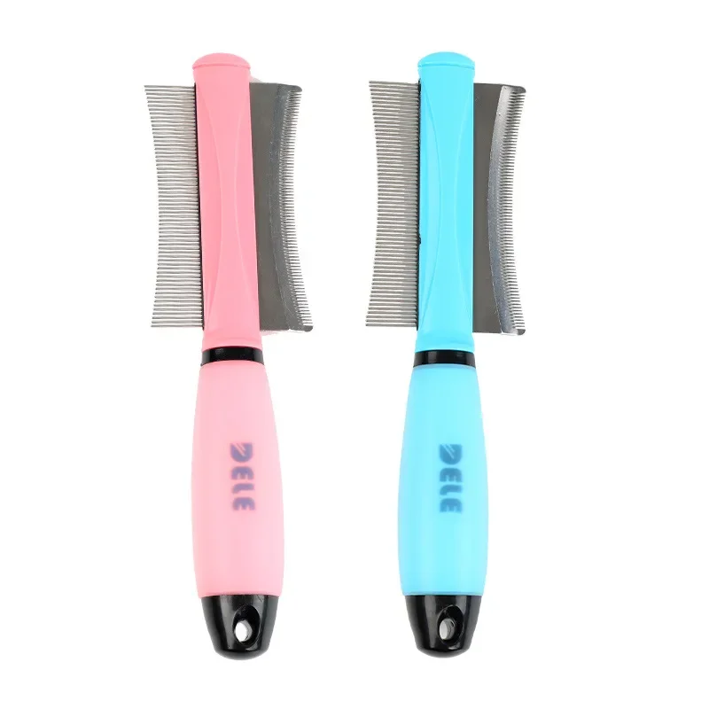 Pet Sided Needles Grooming Brush Comb Trimming with Double Rowed Dogs Comb Tool Handle for Removing Loose Hair Pet Supplies