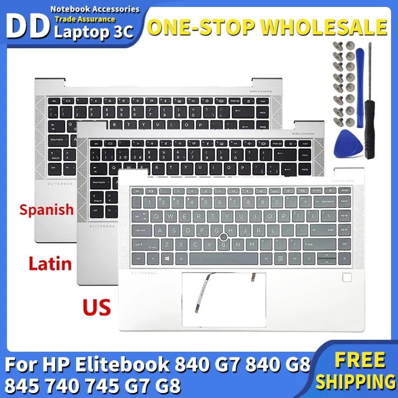 Original US Spanish Latin Keyboard for HP Elitebook 840 G7 840 G8 845 740 745 G7 G8 Laptop Palmrest Backlit Top Case M36312-001