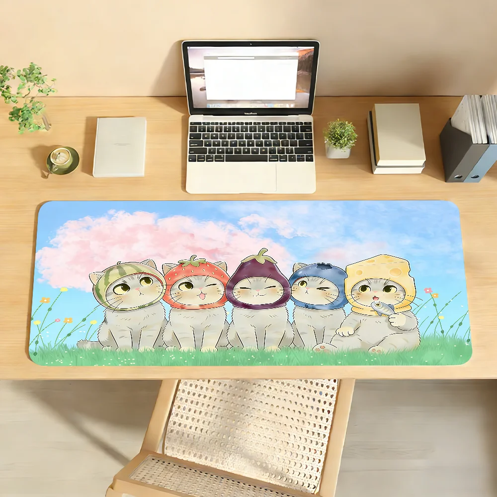 Cute Funny Cat Meme Fruit Mouse Pad Non-slip Locking Edge DeskMat PC Laptop Accessories Rubber Office Keyboard Game 350x900x3mm