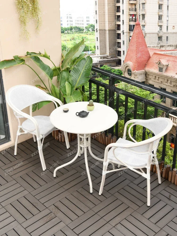 Small Table and Chair a Table with Two Chairs White Outdoor Table and Chair Waterproof and Sun Protection Table-Chair Set