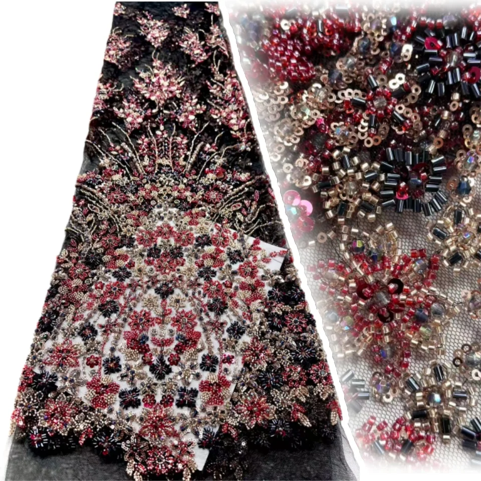

Heavy Beaded Lace Fabric Luxury Lace Fabric 2025 High Quality African Nigerian Lace for Women Wedding Party Dresses Sewing C1705