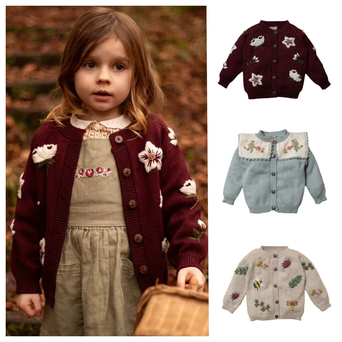 

Новая осенне-зимняя детская одежда, шерстяной свитер, корейская верхняя одежда с ручной вышивкой для маленьких мальчиков и девочек, трикотаж, кардиган, верхняя одежда