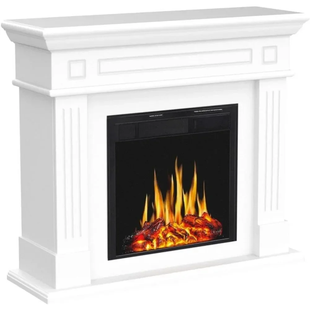 Electric Fireplace Mantel Wooden Surround Firebox,  with Freestanding Electric Fireplace, Adjustable Led Flame