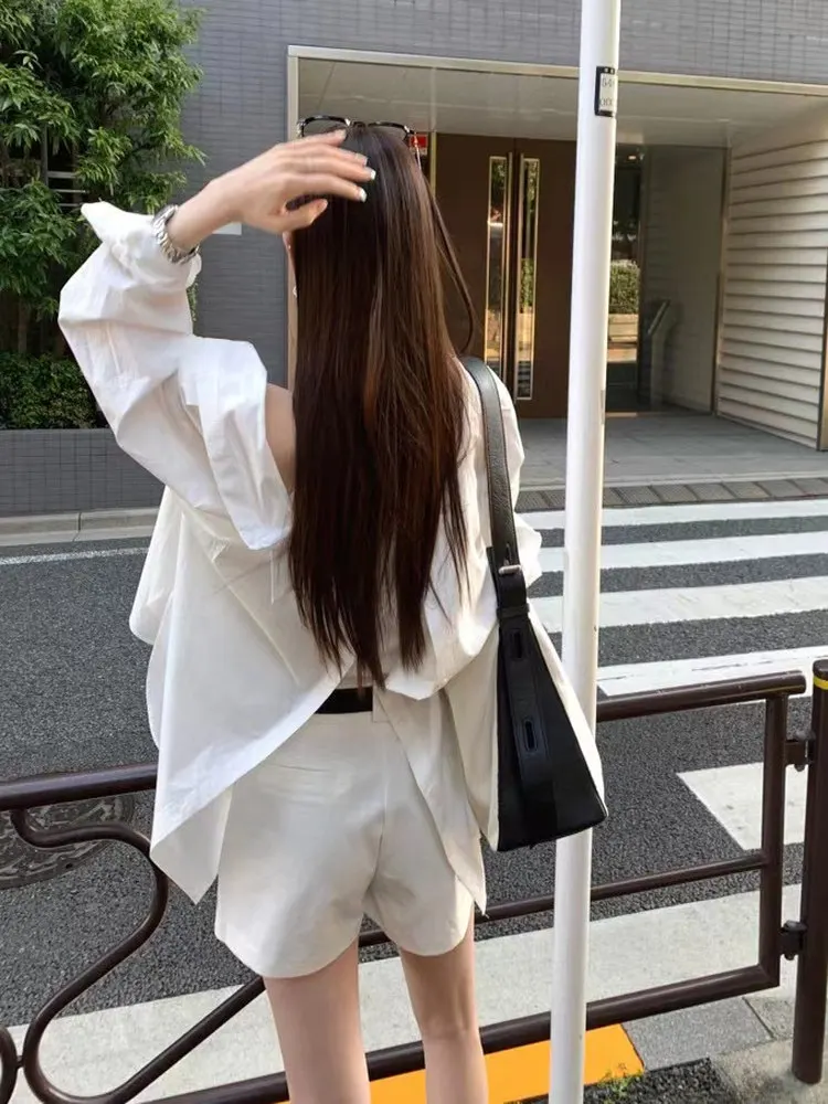 

Slimming Long Sve Women's irt with Slit Loose Fit Chic Collar Design Versatile Casual Sle Cotton Blend Daily Wear