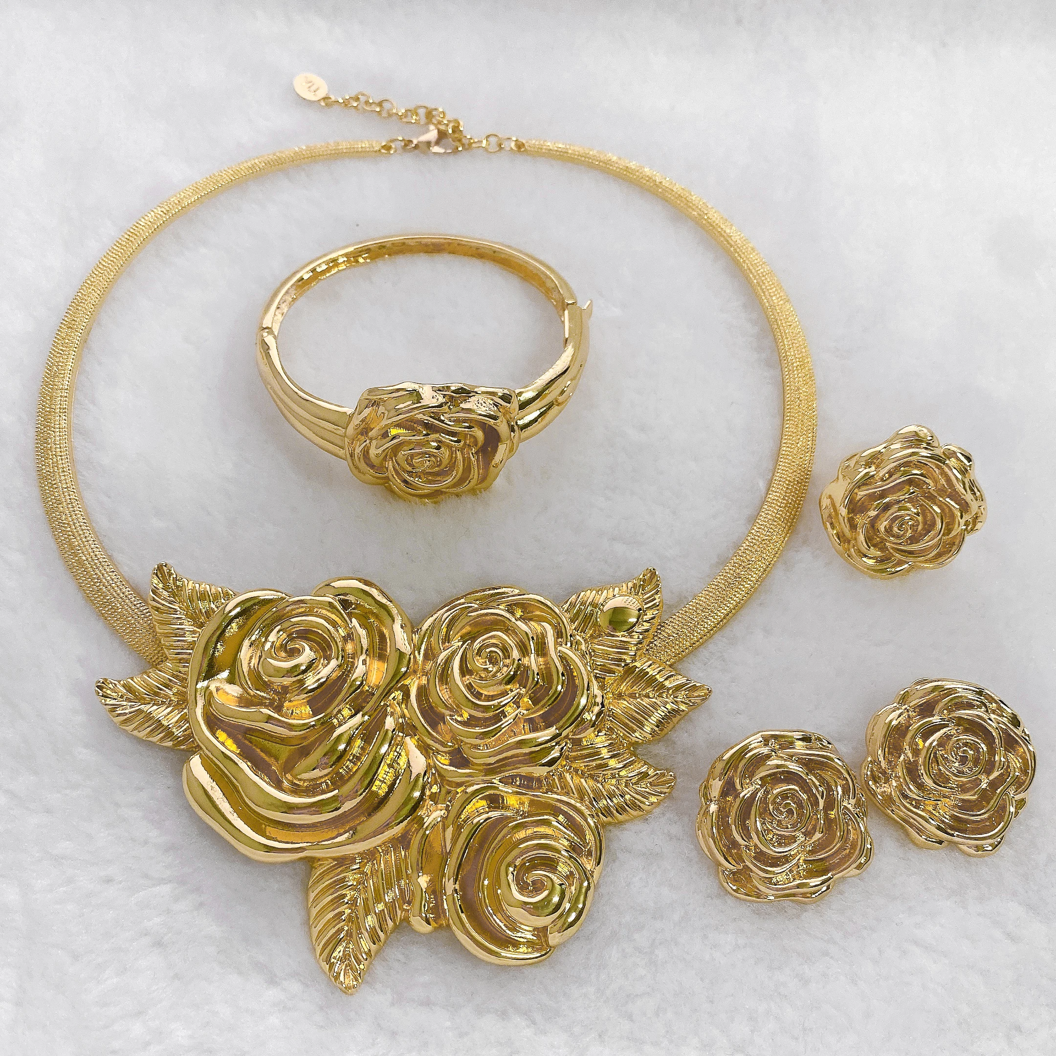 Women Jewelry Set Necklace Earrings Ring Bracelets Lovely Flower Design Cheap Stuff Accessories