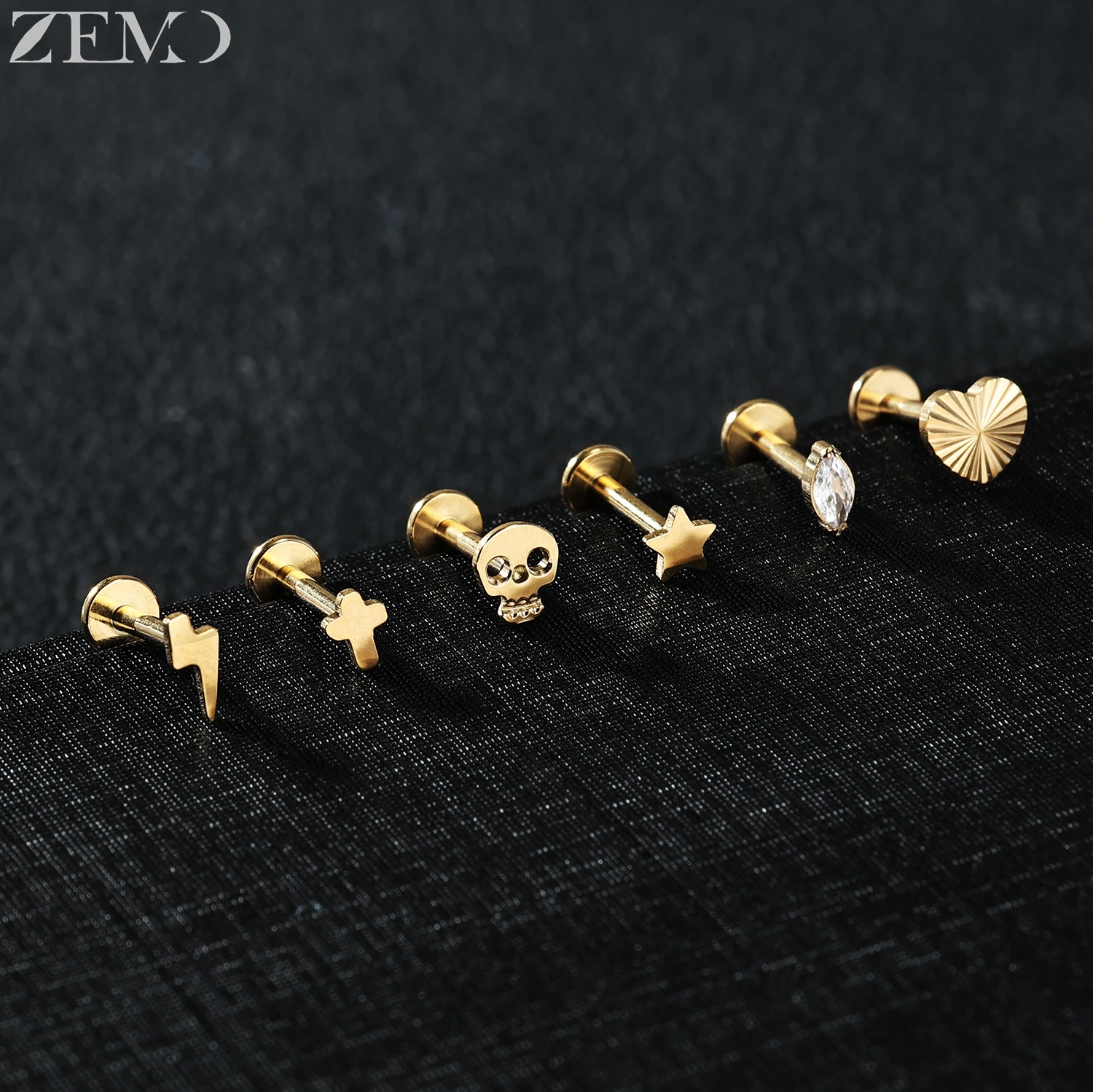 ZEMO 1 PC 16G G23 Titanium Steel Labret Tindik Bibir CZ Kristal Bibir Kancing Ular Pedang Tengkorak Monroe Helix Keong Piercing Perhiasan