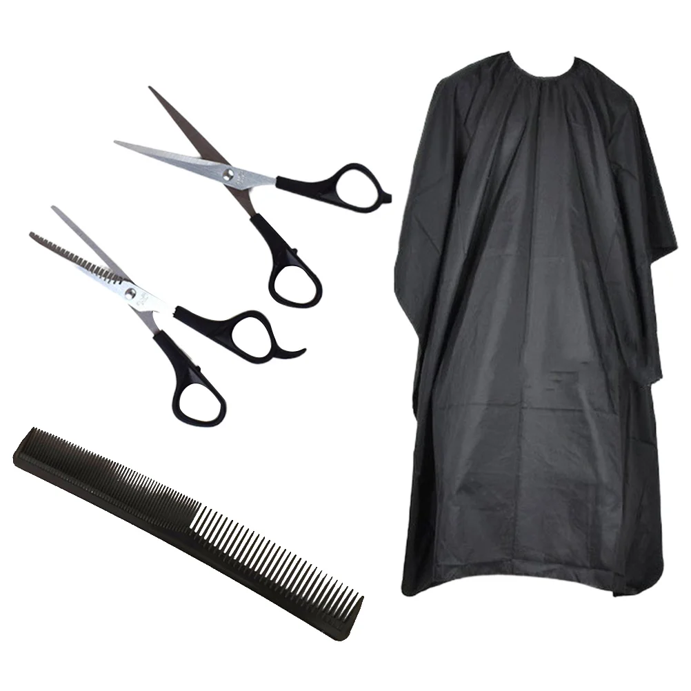 1 conjunto de tesoura de cabeleireiro pente kit preto profissional barbeiro tesoura conjunto para salão de beleza uso doméstico resistente à corrosão corte de dentes