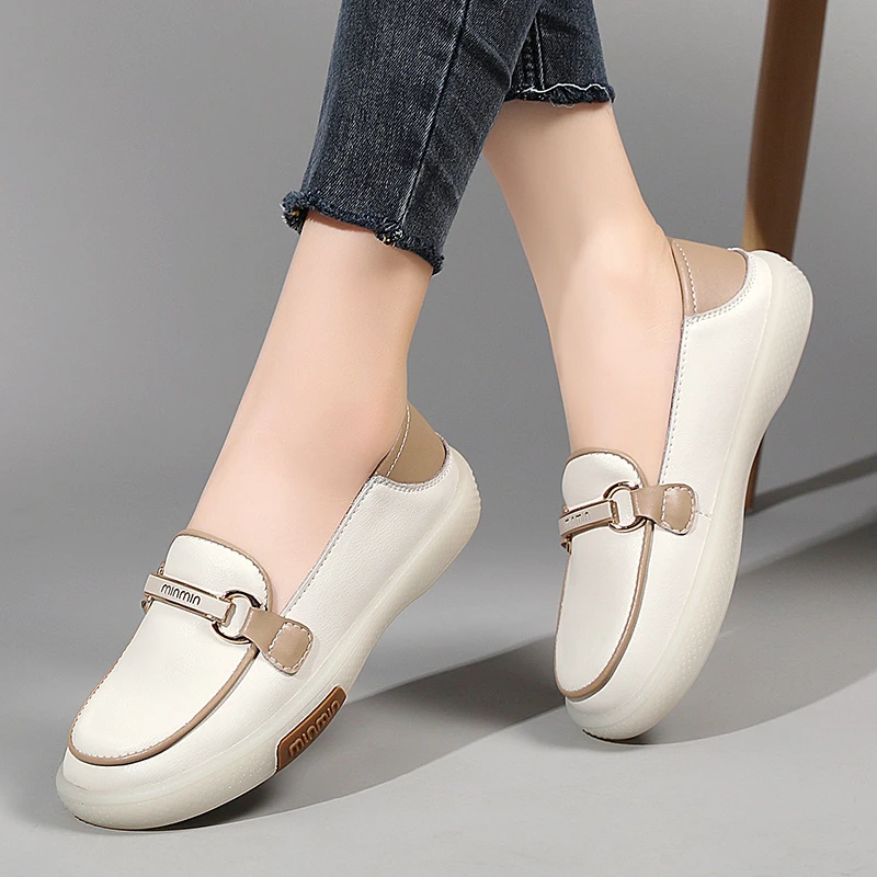 

Fashion Women Loafers 100% Genuine Leather Large Size Casual Sports Style Lightweight Breathable Soft Shoes For Ladies