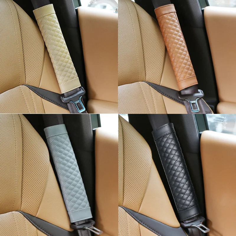 Lamb Pattern Car Seat Belt Shoulder Guard Leather Plaid Car Seat Belt Cover Car Interior Accessories General Car Supplies