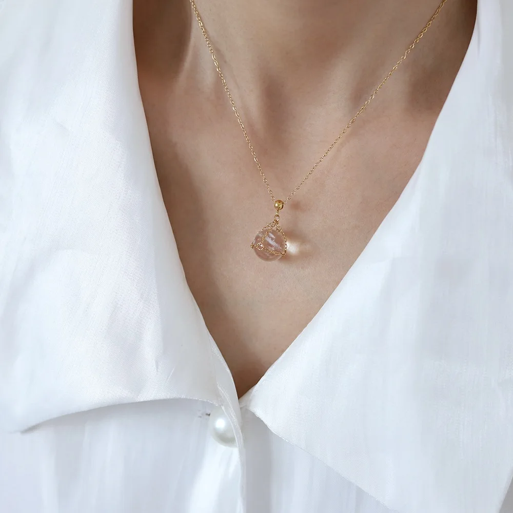Stainless Steel Plated 18k Gold Exquisite Crystal Ball  ​Pendant Necklace Women Wedding Bridesmaid Jewelry