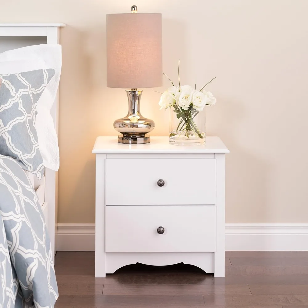 

Traditional Nightstand Side Table with 2 Drawers, Functional 2-Drawer Bedside Table 16" D x 23.25" W x 21.75" H, White, WDC-2422