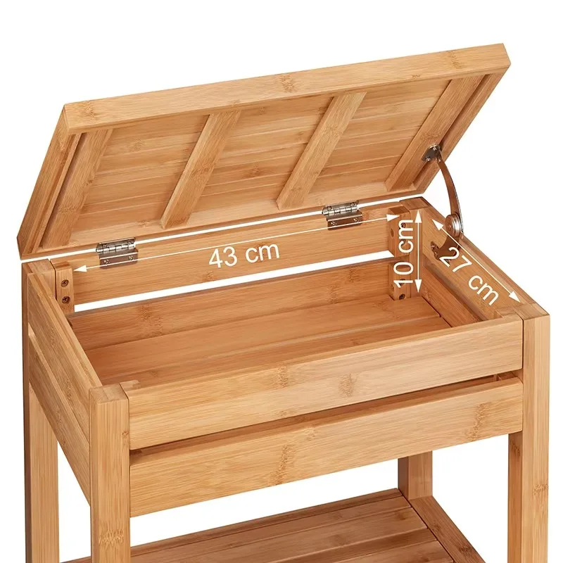 وحدة رفوف من الخيزران الطبيعي مع 3 أرفف خزانة من الأرض إلى السقف رف عرض تخزين المطبخ الحمام خطة مفتوحة #5