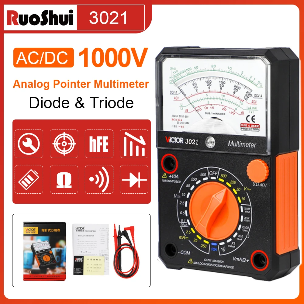 

RuoShui Analog Pointer Multimeter High Precision Multimetro Tester 1000V Voltmeter Ammeter Resistor Tester Electric Tools 3010