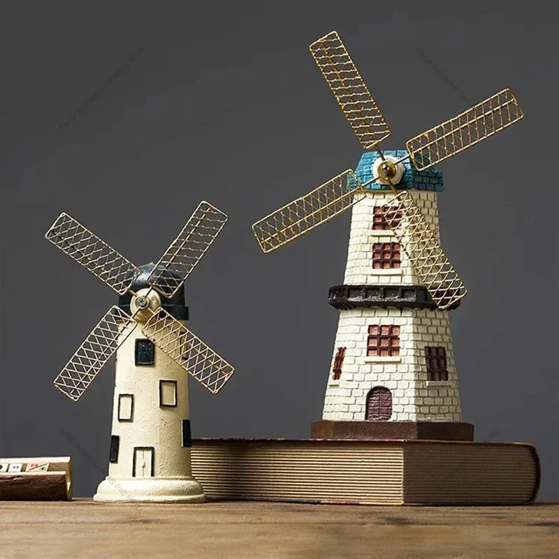 Dutch Creative Windmill Figurine & Miniature Vintage Modern Bookshelf Living Room Decoration Simple Cute Home Decor Estatua FYFM