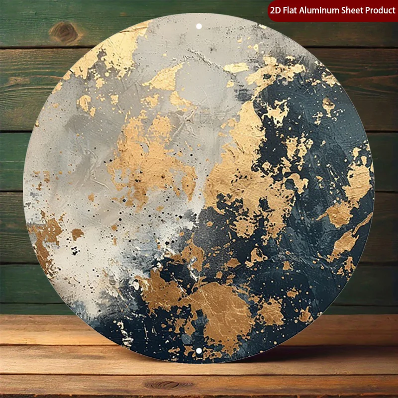 2D Flat 1pc Modern Abstract 20X20Cm Plaque, Golden Accent Sign, Dark Gray Perfect for Home, Office, Cafe Or Garage Metal Decorat