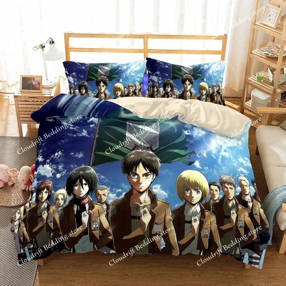 Anime Attack On Titan Bedding Set Kawaii Loli Boy Duvet Cover 3D Print Japan Cartoon Bed Quilt Cover Pillowcase No Sheets