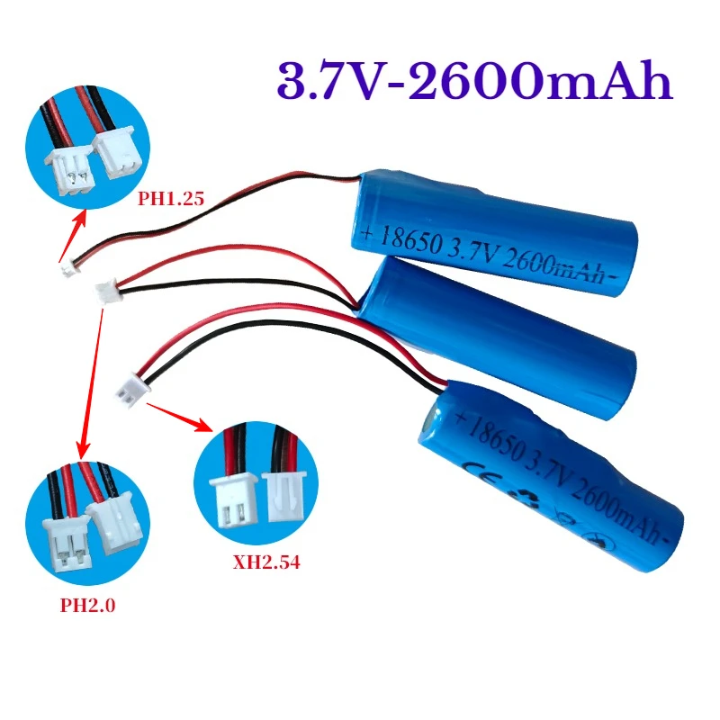 18650 Rechargeable Battery 3.7V 2600mAh 1S1P with Protection Board and Wire Leads, XH2.54 PH2.0 Connector for Wide Applications
