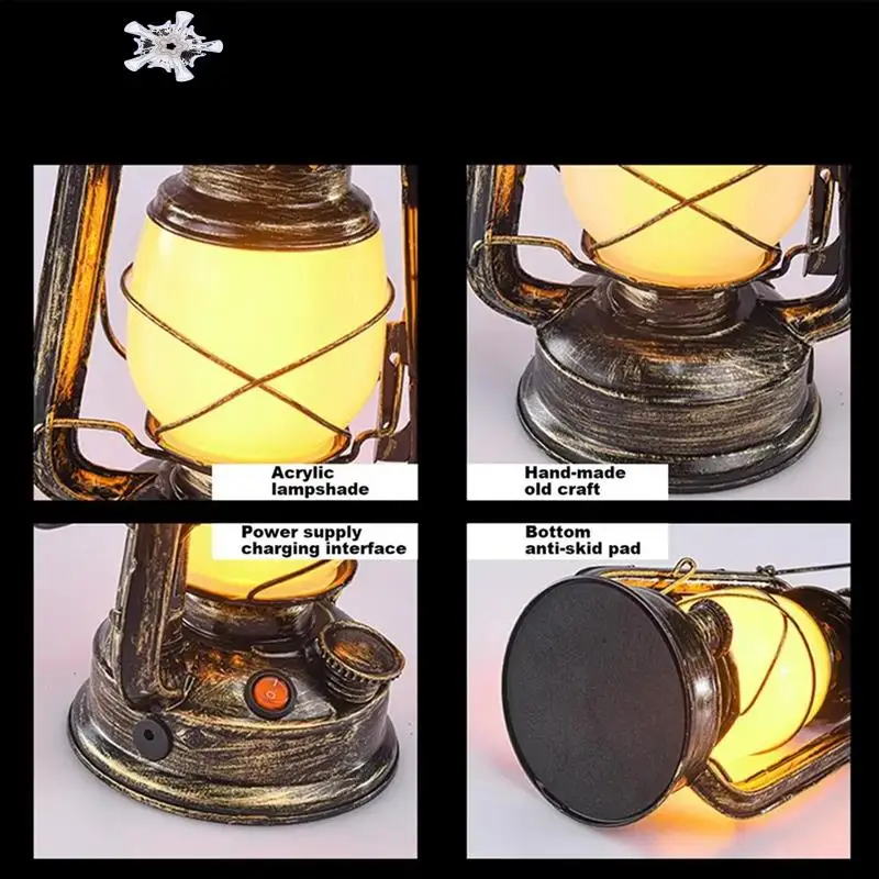 

Portable Camping Lamp USB Rechargeable Hanging Tent Lantern Without Remote Control Dynamic Flame Light Battery Powered