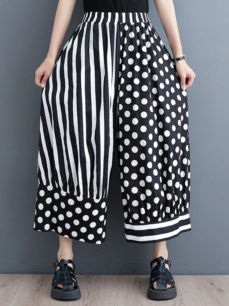 Black Vintage Polka Dot High Waist Wide Leg Pants Women New Spring Autumn Casual Loose Oversize Trousers Fashion Streetwear 2024