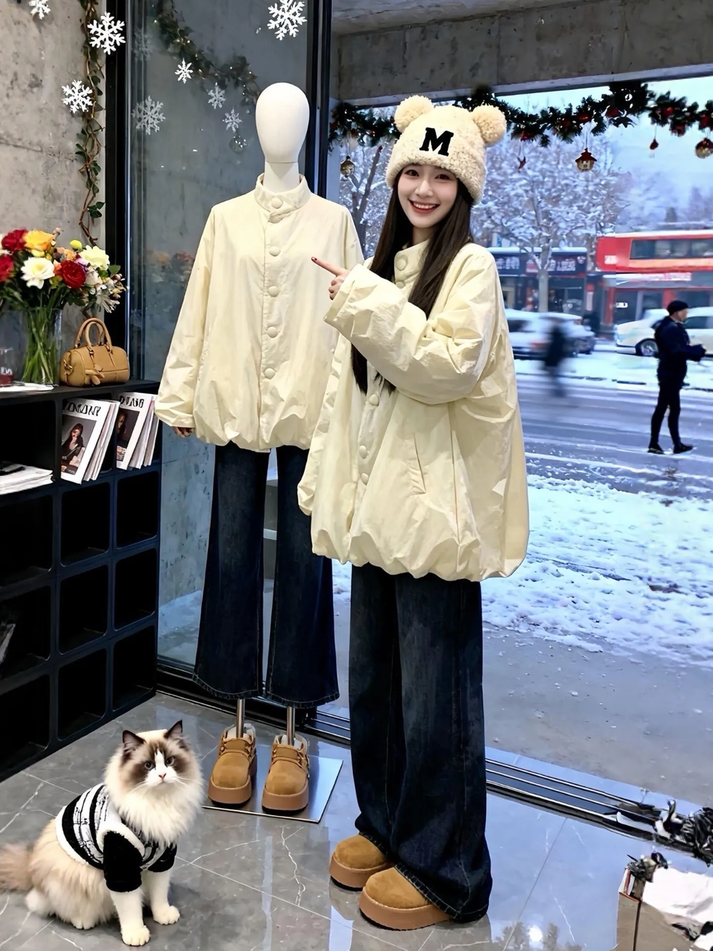 

Корейский дизайн, хлопковая куртка Lazy Sle Bloom, женская зимняя новинка, свободная теплая верхняя одежда небольшого размера с воротником-стойкой