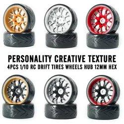 4Pcs 1/10 RC Drift Tires Wheels hub 12mm Hex for 1:10 HSP HPI Axial Scx10 Trx4 Tamiya Rally On Road Car Tyre