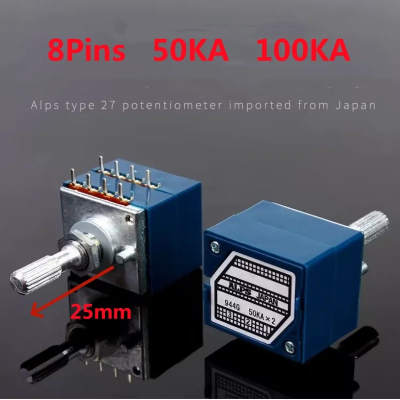 

1pcs，ALPS RK27 type dual-gang volume potentionmeter，50KA 100KA，8Pins，Shaft length 25mm，Volume knob