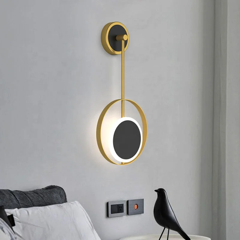 

Creative geometric bedroom bedside wall lamp gold atmospheric living room background two circle design LED wall light lamp