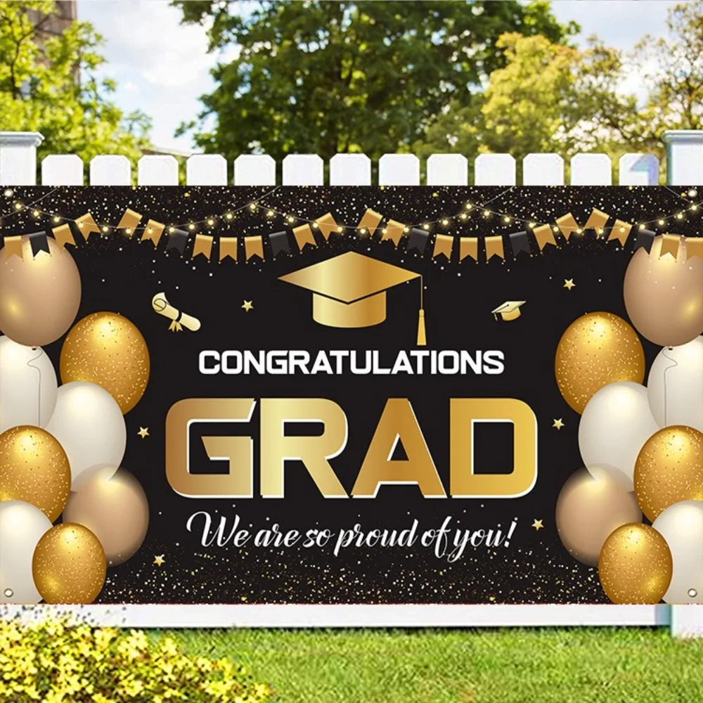 180x115cm Graduation Photography Backdrop Black Gold Congratulations Graduates Background Polyester Celebrate