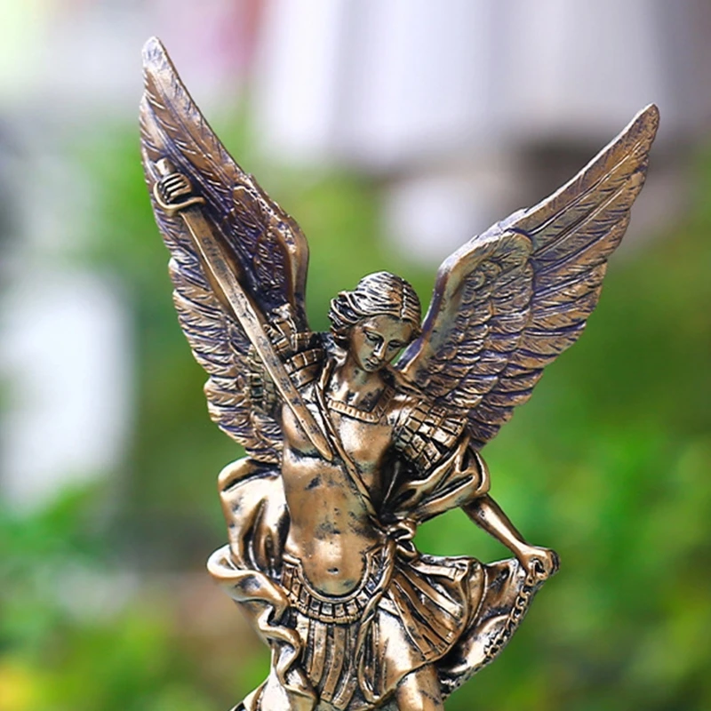 KX4B 12 Inch Archangel Michael Slaying Statue Collectible Angel Figurine Defeating Lucifer Religious Sculpture