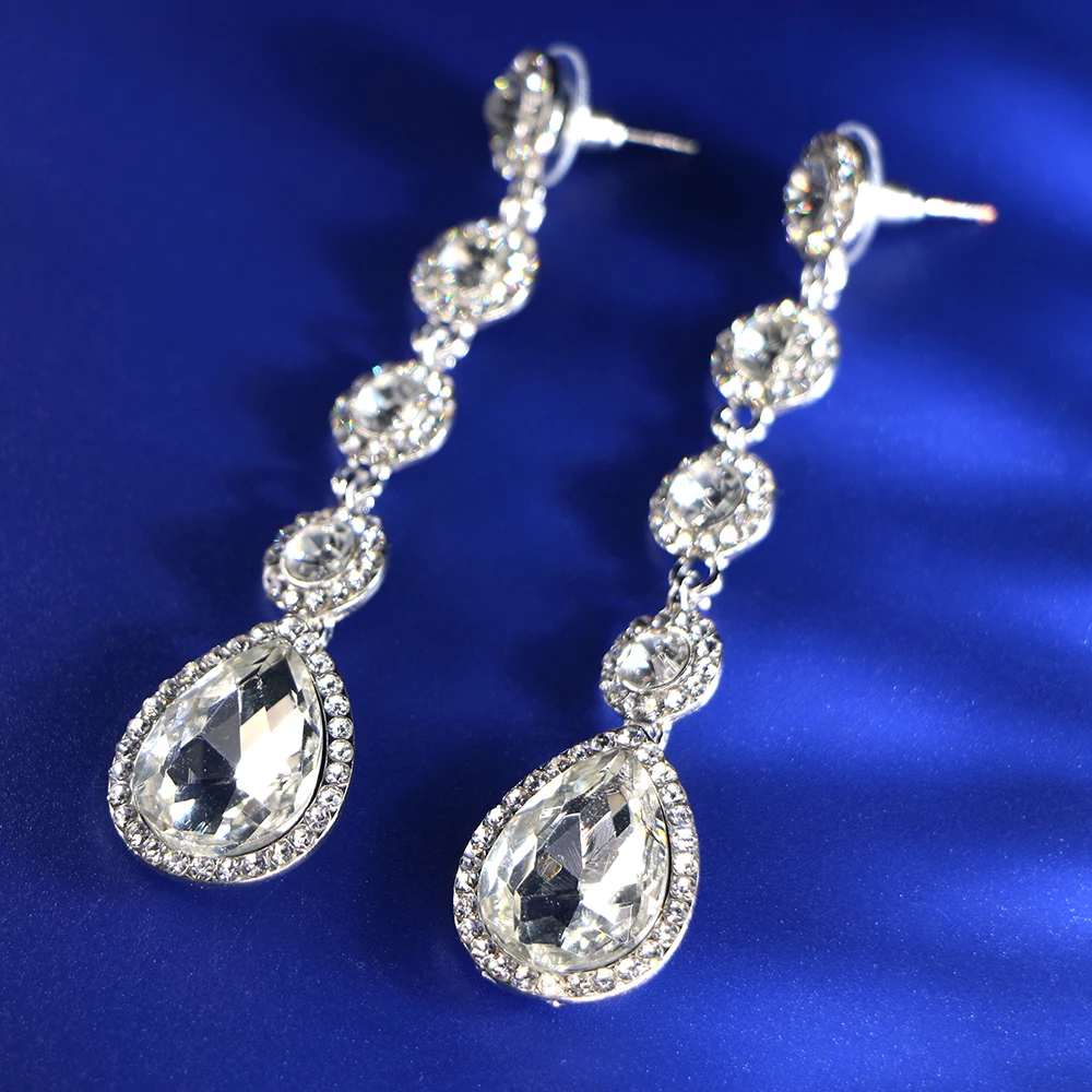 Crystal Drop Bridal Long Earrings Ladies Luxury Earring For Women 2022 Trending Elegant Earings Fashion Jewelry  Earing