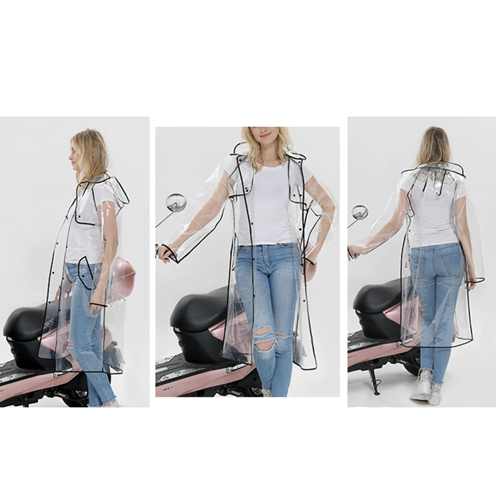 

s Black Slicker Lightweight Rainwear Mid long Hooded Transparent Raincoat Women EVA Waterproof Quick Dry Durable Outdoor Camping