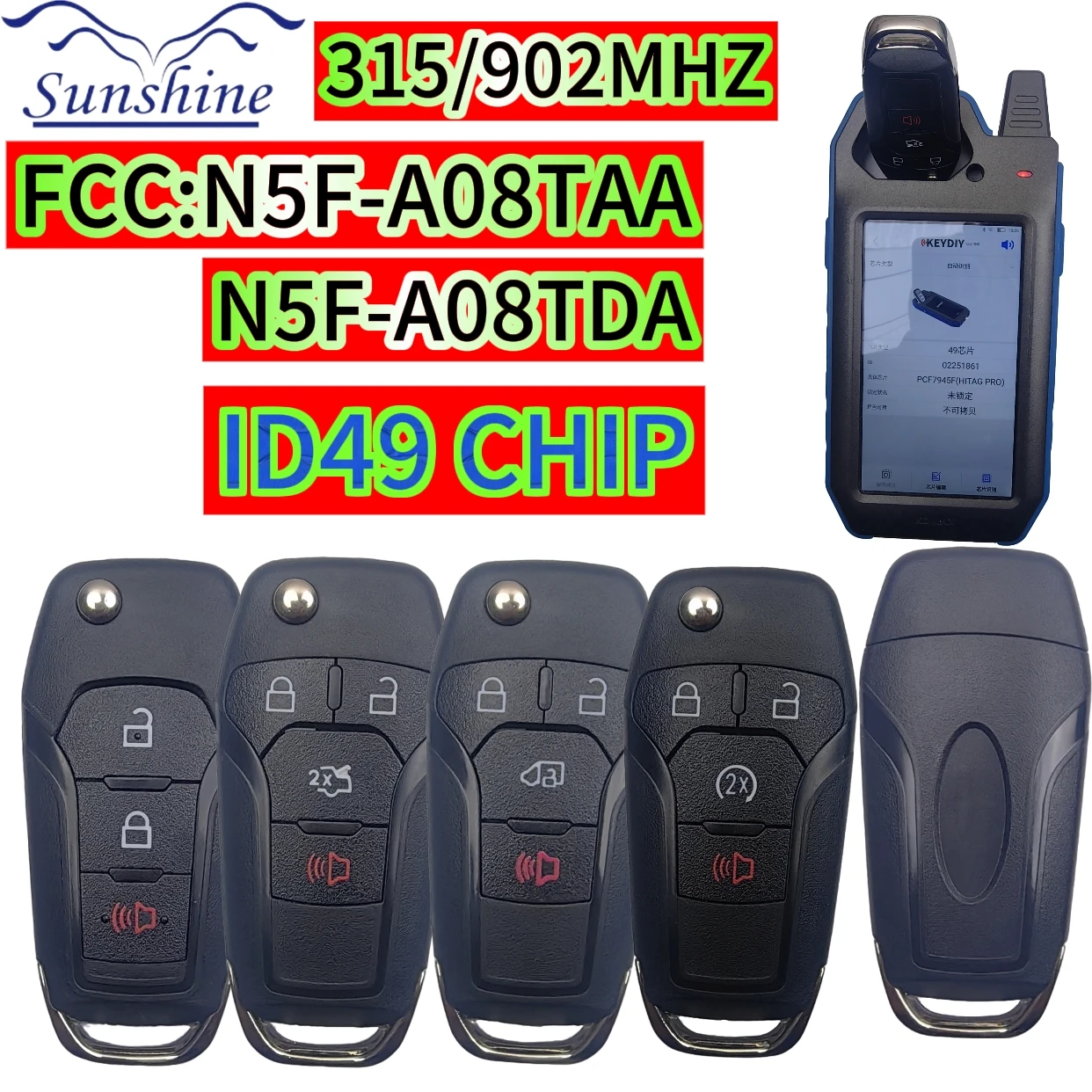 

N5F-A08TDA/N5F-A08TAA ID49 Chip 315/902MHz Car Remote Key For Ford Escort Transit Explorer Fusion Ranger Raptor F150 F250 F350