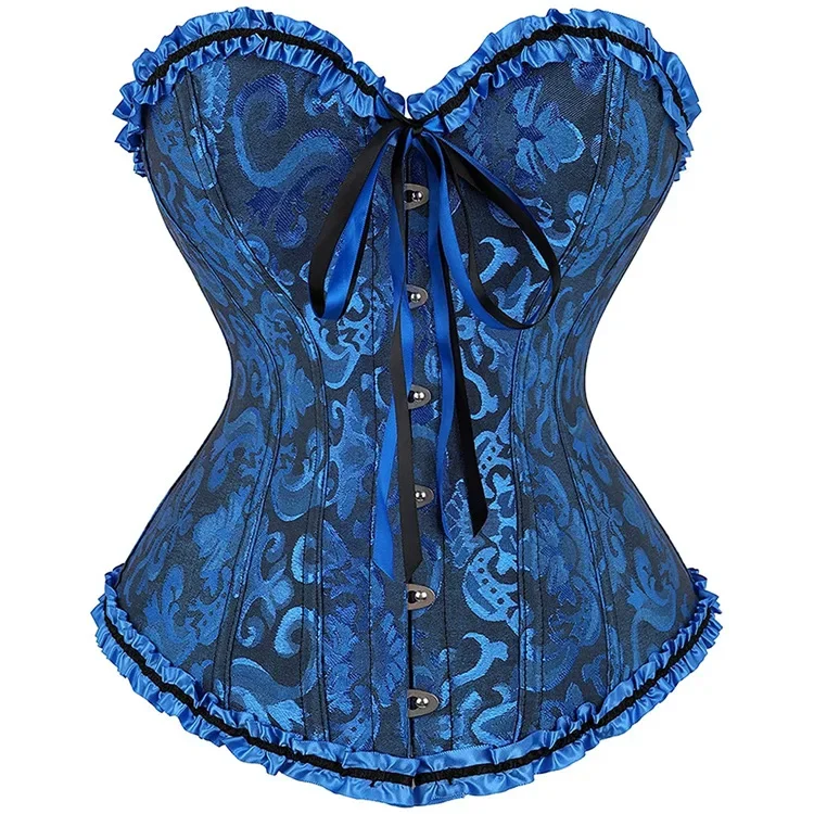 ผู้หญิงวินเทจ Overbust Corset Tops Gothic Victorian Lace-up Boned Bustier Shapewear Slimming เอว Shaping Korset