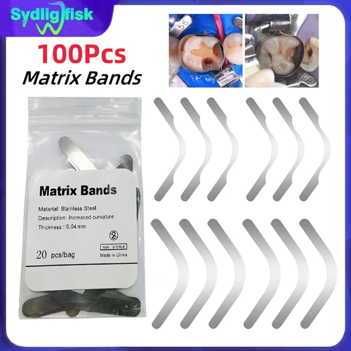 100 Uds bandas de matriz Dental Tofflemire Matrix Gingival elevador de pared gran curvatura seculares contorneados Matrices materiales de odontología
