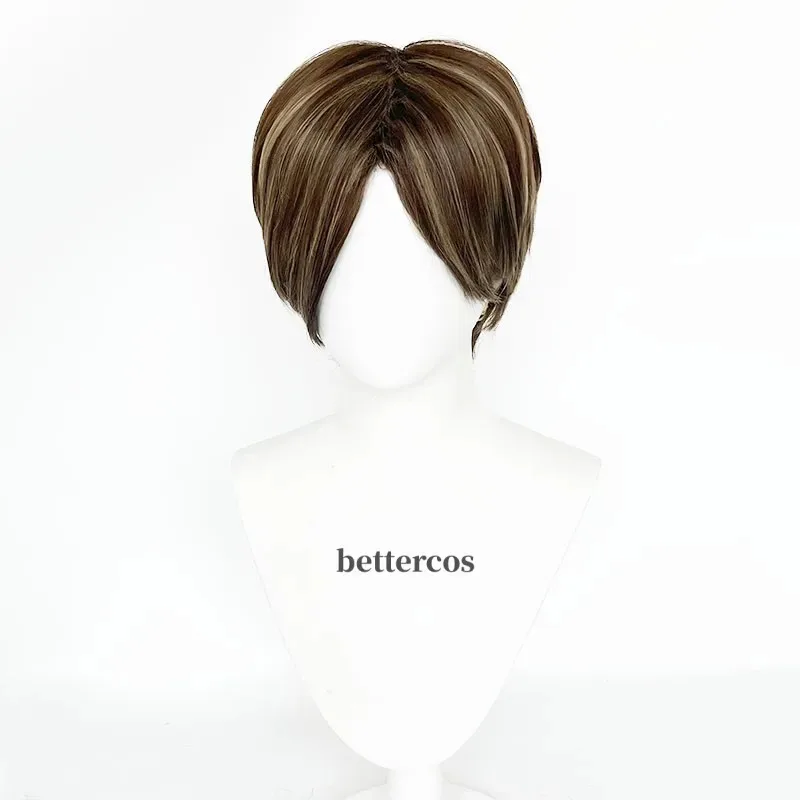 ليون سكوت كينيدي قصير اللون البني يسلط الضوء على شعر مستعار مقاوم للحرارة + غطاء شعر مستعار مجاني