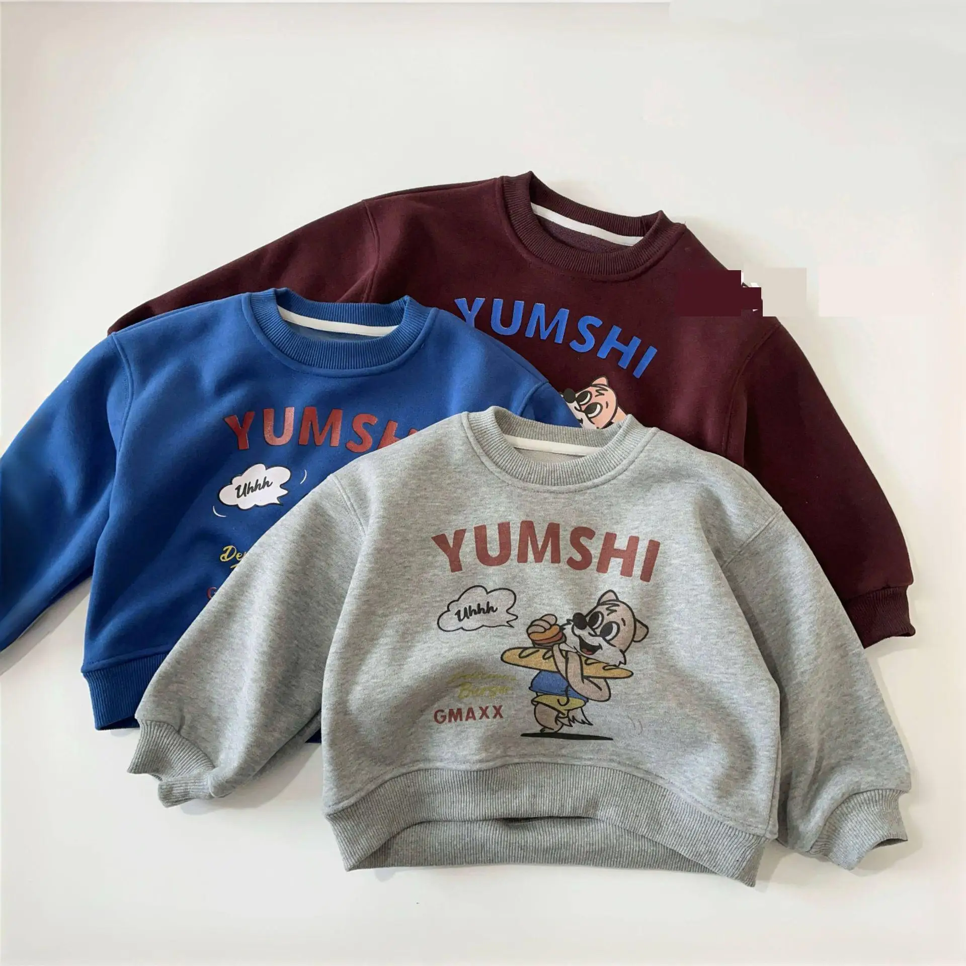 

2025 Winter New Children Warm Fleece Sweatshirt Boys Girls Plus Velvet Thick Pullover Baby Cartoon Print Kids Casual Clothes