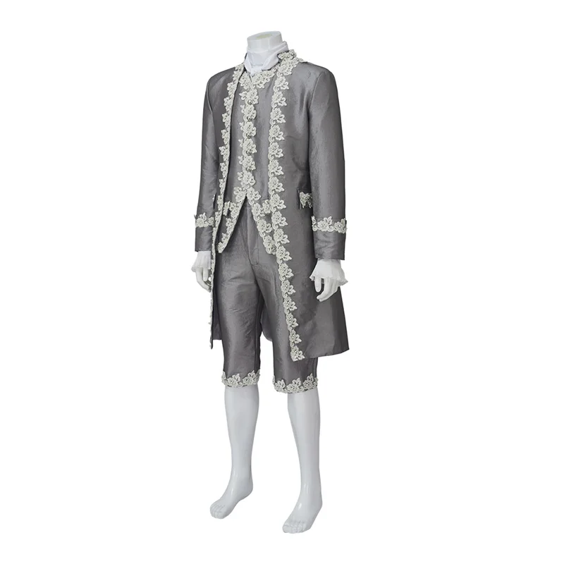 Medieval King George Cosplay Costume  Grey British Elegant Mens Suit Full Set  Halloween Carnival Party Outfits