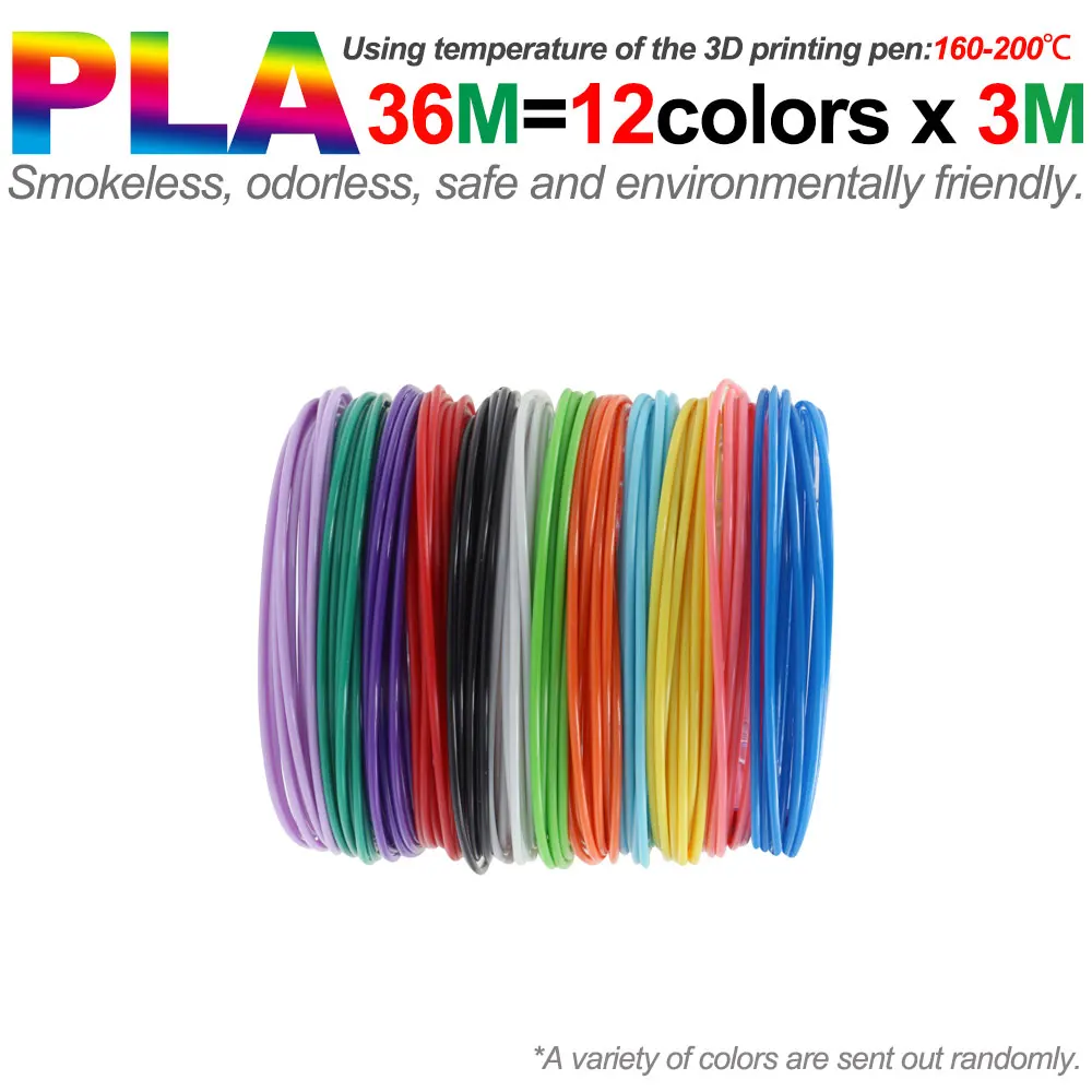 Farbiges PLA-Filament für 3D-Stiftdruck 36M 50M 100M 150M 200M Rauchfreie Sichere Kunststoff-Nachfüllung für 3D-Kinderdruckstifte